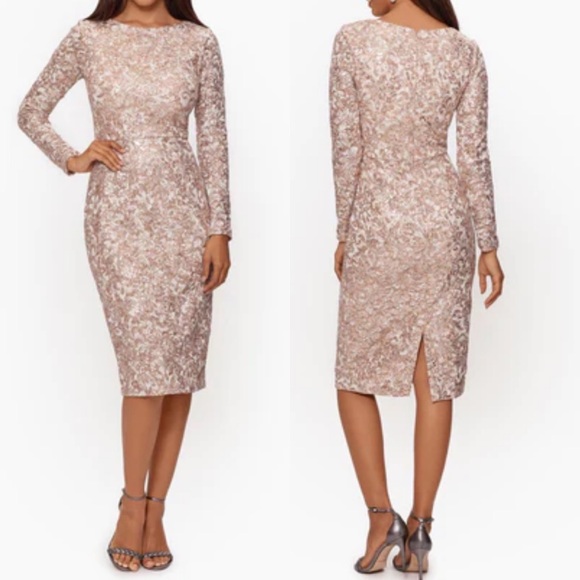 XSCAPE
Midi shimmer Lace Long Sleeve cocktail prom wedding Dress Size 12 - Picture 5 of 14